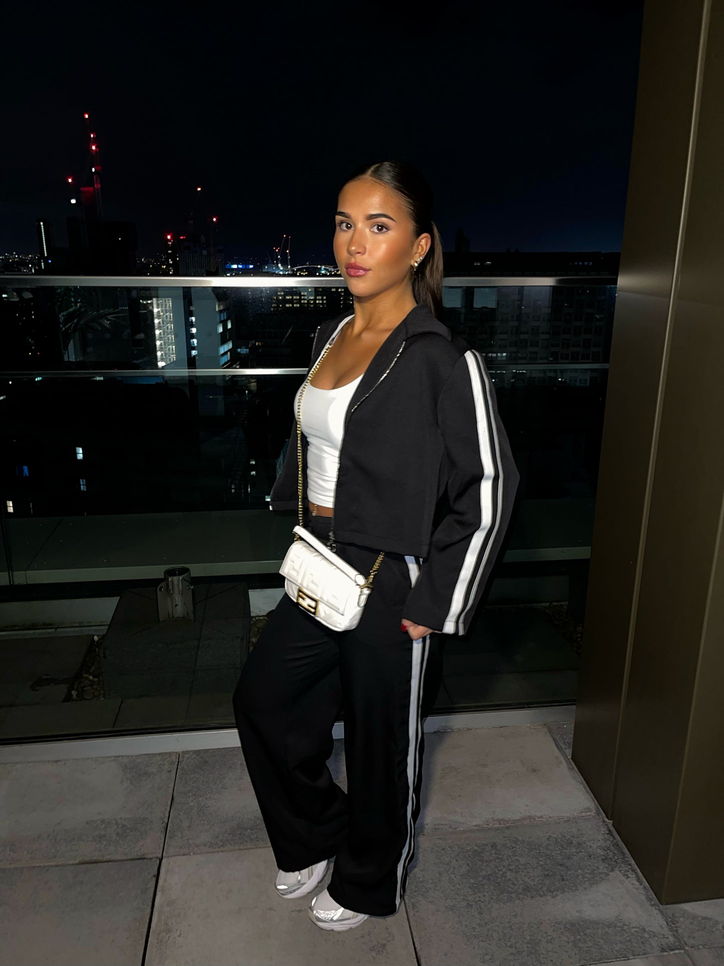 DOLCE black two piece striped set